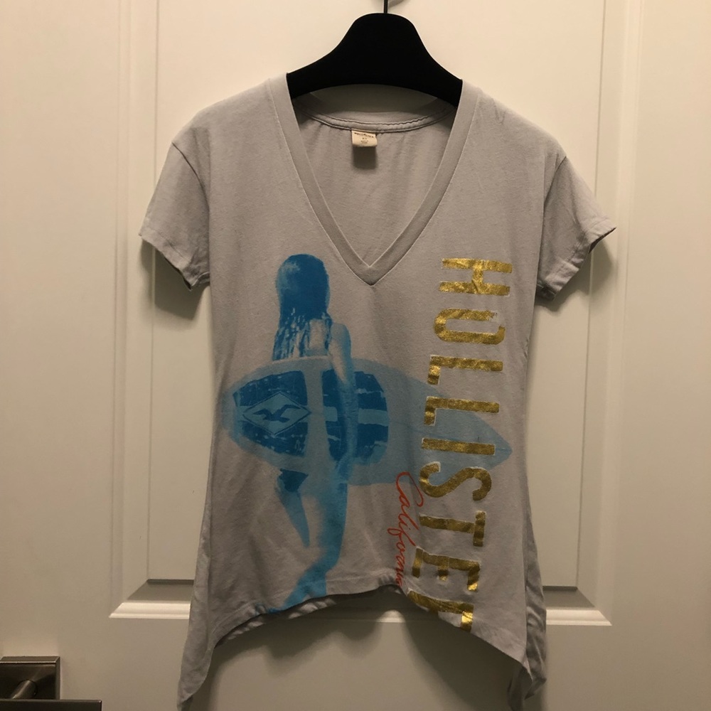 Hollister Light Gray V Neck Surf Asymmetric Short Sleeves Tee XS X-Small